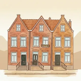Twee aangrenzende rijwoningen met zichtbaar hoogteverschil en waterpas
